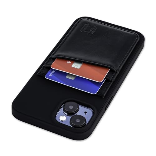 Dockem-Kartenhülle für iPhone 15 Plus mit Recycelter TPU-Hülle und 2 Aufgenähten Kartenfächern, Portemonnaie aus Recyceltem Kunstleder (N2R, Schwarz) von Dockem