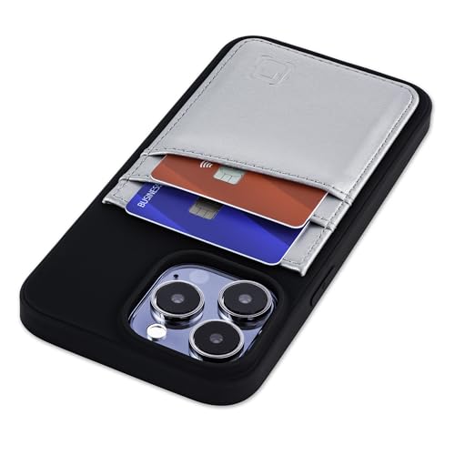 Dockem Kartenhülle für iPhone 15 Pro Max mit Recycelter TPU-Hülle und 2 Aufgenähten Kartenfächern, Portemonnaie aus Recyceltem Kunstleder (N2R, Silber) von Dockem