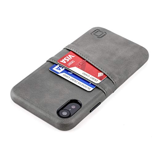 Dockem iPhone XR Handyhülle mit Kartenfach: Wallet Handytasche mit Integrierter Metallplatte für Magnet-Halterung [6.1" Exec M2, Grau] von Dockem