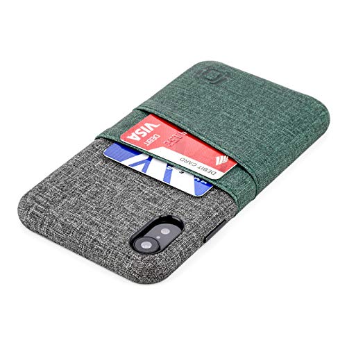 Dockem iPhone XR Handyhülle mit Kartenfach: Wallet Handytasche mit integrierter Metallplatte für Magnet-Halterung [6.1" Luxe M2, Grün/Grau] von Dockem