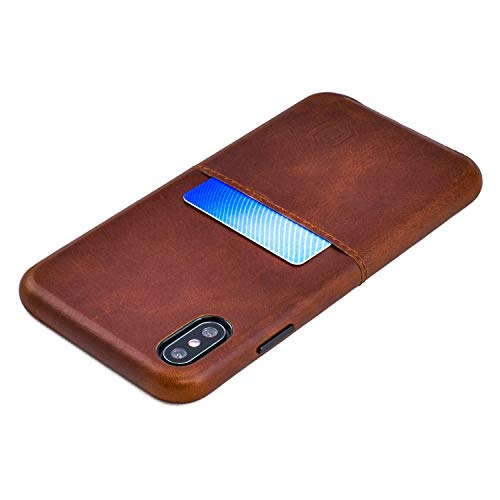 Dockem iPhone Xs Max Virtuosa M1 Wallet Case (6,5 Zoll): integrierte Metallplatte zur magnetischen Montage mit genarbtem Echtleder: M-Serie [Braun] von Dockem