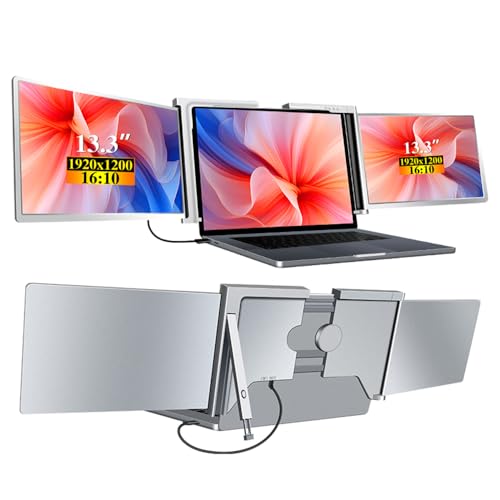 Docooler 13,3-Zoll-Laptop-Erweiterungsbildschirm FHD Tragbarer Tri-Screen-Monitor mit 1 Kabel für 2 Displays für Windows, MacOS für 13,3-16,5-Zoll-Laptops von Docooler