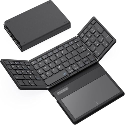 Docooler B055 Kabellose Tastatur, ultradünn, vier Falten mit großem Touchpad, BT-Tastatur, Tablet, Mini-Tastatur, leise von Docooler
