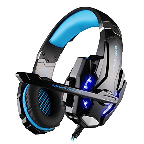 Docooler Gaming Headset, Spiel Kopfhörer G9000 3,5 mm Ohrhörer Stirnband Noise Cancellation Kopfhörer mit Mikrofon LED-Licht Schwarz-Blau für PS4 Laptop Tablet Mobile Phones von Docooler