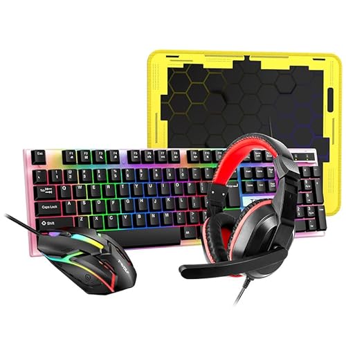 Docooler Gaming-Tastatur-Maus-Headset-Kombination mit Mauspad, kabelgebunden, bunte Hintergrundbeleuchtung, hohe Bewegungsgeschwindigkeit, 1000 Gaming-Headset mit Mikrofon von Docooler