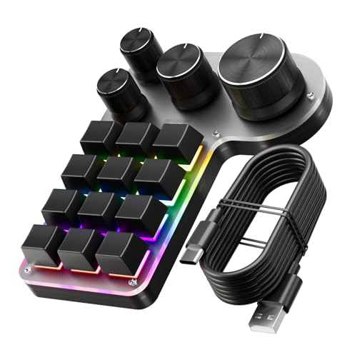 Docooler Programmierbare Makro-Tastatur, 12 Tasten, 4 Knöpfe, Gaming-Tastatur mit USB verdrahtet + BT, Dual-Modus, Mehrzweck-Shortcut-Tastatur, benutzerdefinierte Tastatur für PC Desktop von Docooler