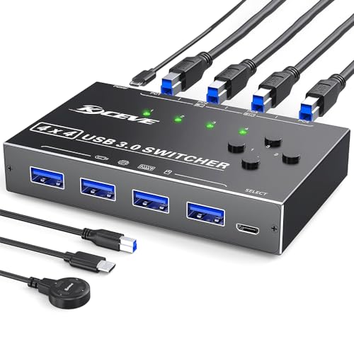 docooler KC-KM434B USB 3.0 4-in-4-Out-Switch, Freigabe von mehreren Geräten, kostenloses Umschalten, Hochgeschwindigkeitsübertragung, breite Kompatibilität, Maus, U-Disk und Drucker von Docooler