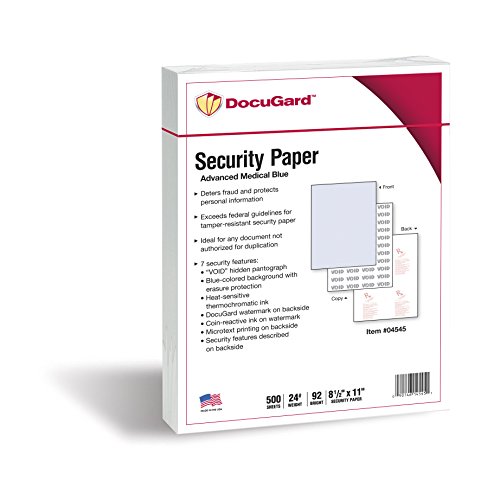 DocuGard Advanced Medical Security Paper for Printing Prescriptions and Preventing Betrug, CMS-genehmigt, 7 Security Features, Laser and Inkjet Safe, Blue, 8,5 x 11, 10,9 kg, 500 Blatt (04545) von DocuGard