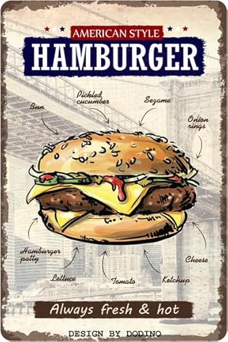 DODINO 20x30cm retro blechschilder HAMBURGER, Retro Deko für den Grillplatz, grillen, BBQ Grill Schild vintage deko DODINO 20x30cm retro blechschilder HAMBURGER, Retro Deko für den Grillplatz, grillen, BBQ Grill Schild vintage deko von Dodino