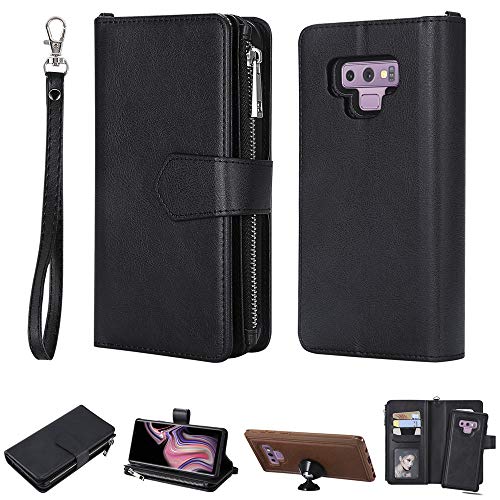 DodoBuy 2in1 Reißverschluss Hülle für Samsung Galaxy Note 9, Abnehmbare Magnetische Flip PU Leder Zipper Schutzhülle Tasche TPU Case Cover Brieftasche Ständer Kartenfächer Trageschlaufe - Schwarz von DodoBuy