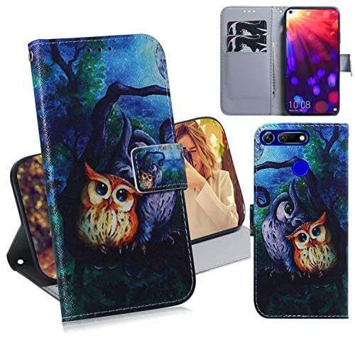 DodoBuy Huawei Honor View 20 Hülle Flip PU Leder Schutzhülle Handy Tasche Case Cover Wallet Standfunktion mit Kartenfächer Magnetverschluss für Huawei Honor View 20 - Eule von DodoBuy