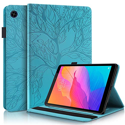 DodoBuy Hülle für Huawei MatePad T8 8 Zoll Tablet, Leben Baum Muster Flip Smart Cover PU Leder Schutzhülle Tasche Brieftasche Wallet Case Ständer mit Kartenfächer Gummiband - Blau von DodoBuy