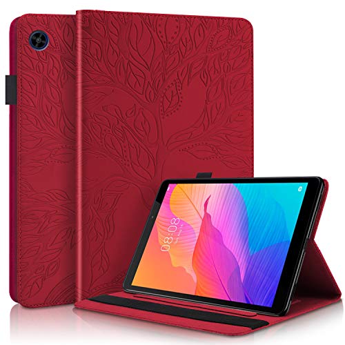 DodoBuy Hülle für Huawei MatePad T8 8 Zoll Tablet, Leben Baum Muster Flip Smart Cover PU Leder Schutzhülle Tasche Brieftasche Wallet Case Ständer mit Kartenfächer Gummiband - Rot von DodoBuy
