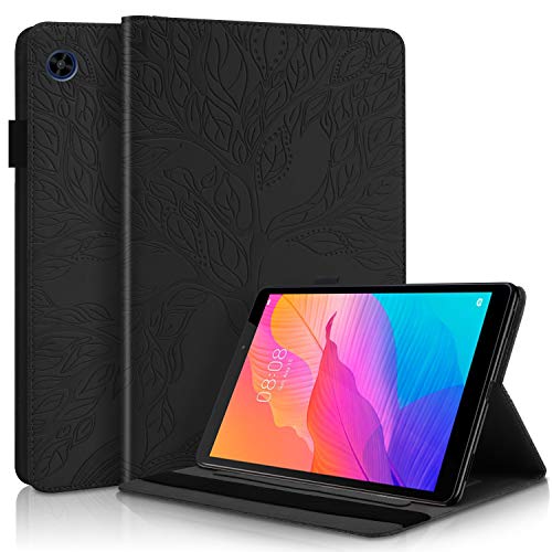 DodoBuy Hülle für Huawei MatePad T8 8 Zoll Tablet, Leben Baum Muster Flip Smart Cover PU Leder Schutzhülle Tasche Brieftasche Wallet Case Ständer mit Kartenfächer Gummiband - Schwarz von DodoBuy