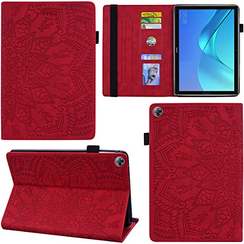 DodoBuy Hülle für Huawei MediaPad M5 10/10 Pro 10,8" Tablet, Mandala Muster Flip Smart Cover PU Leder Schutzhülle Tasche Multi-Winkel Wallet Case Ständer mit Kartenfächer - Rot von DodoBuy