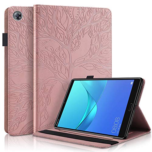 DodoBuy Hülle für Huawei MediaPad M5 10/10 Pro 10.8" Tablet, Leben Baum Muster Flip Smart Cover PU Leder Schutzhülle Tasche Brieftasche Wallet Case Ständer mit Kartenfächer Gummiband - Roségold von DodoBuy