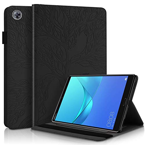 DodoBuy Hülle für Huawei MediaPad M5 10/10 Pro 10.8" Tablet, Leben Baum Muster Flip Smart Cover PU Leder Schutzhülle Tasche Brieftasche Wallet Case Ständer mit Kartenfächer Gummiband - Schwarz von DodoBuy