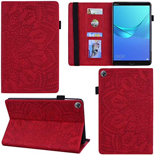 DodoBuy Hülle für Huawei MediaPad M5 8,4", Mandala Muster Flip Smart Cover PU Leder Schutzhülle Tasche Brieftasche Multi-Winkel Wallet Case Ständer mit Kartenfächer - Rot von DodoBuy