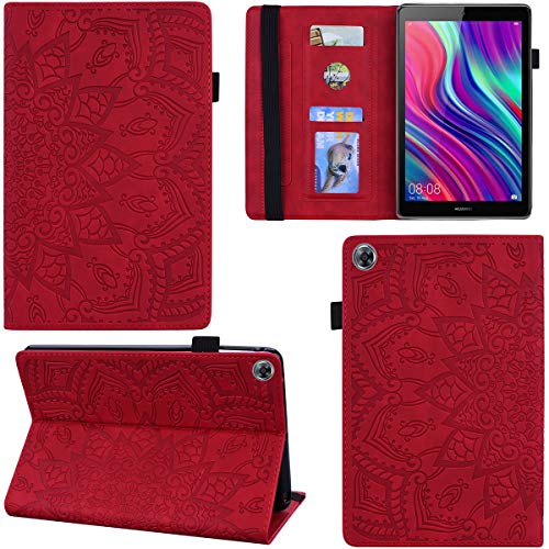 DodoBuy Hülle für Huawei MediaPad M5 Lite 8", Mandala Muster Flip Smart Cover PU Leder Schutzhülle Tasche Brieftasche Multi-Winkel Wallet Case Ständer mit Kartenfächer - Rot von DodoBuy
