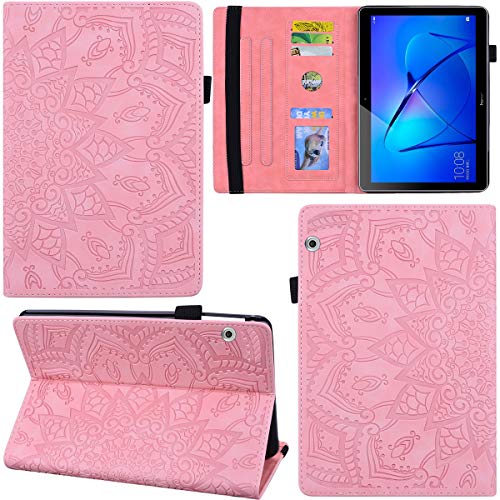 DodoBuy Hülle für Huawei MediaPad T3 10 9,6" Tablet, Mandala Muster Flip Smart Cover PU Leder Schutzhülle Tasche Brieftasche Multi-Winkel Wallet Case Ständer mit Kartenfächer - Rosa von DodoBuy