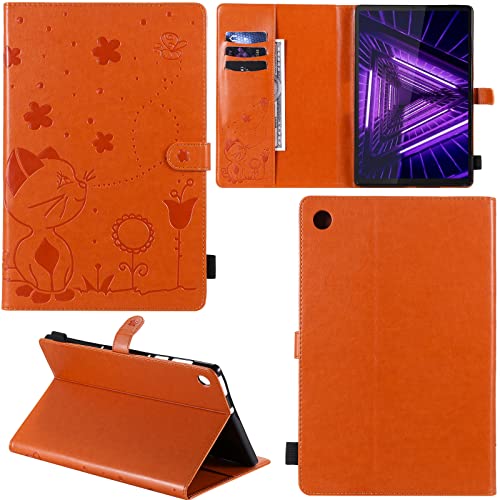 DodoBuy Hülle für Lenovo Tab M10 FHD Plus 10,3" Tablet, Katze Muster PU Leder Schutzhülle Tasche Case Flip Folio Smart Cover Brieftasche Ständer Kartenfächer Magnetverschluss - Orange von DodoBuy