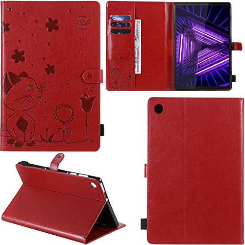 DodoBuy Hülle für Lenovo Tab M10 FHD Plus 10,3" Tablet, Katze Muster PU Leder Schutzhülle Tasche Case Flip Folio Smart Cover Brieftasche Ständer Kartenfächer Magnetverschluss - Rot von DodoBuy