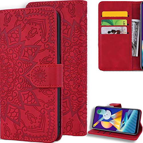 DodoBuy Hülle für Samsung Galaxy S20, Mandala Muster Magnetische Flip Cover PU Leder Schutzhülle Handy Tasche Brieftasche Wallet Case Ständer mit Kartenfächer - Rot von DodoBuy