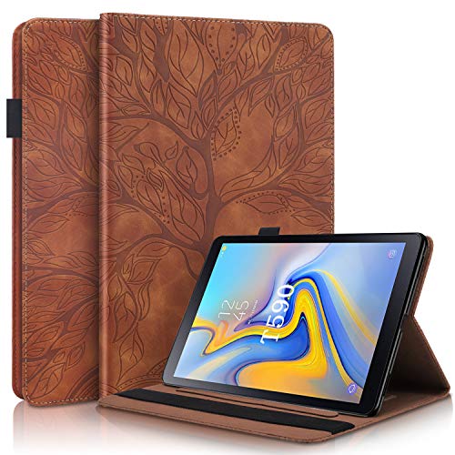 DodoBuy Hülle für Samsung Galaxy Tab A 10.5, Leben Baum Muster Flip Smart Cover PU Leder Schutzhülle Tasche Brieftasche Wallet Case Ständer mit Kartenfächer Gummiband - Braun von DodoBuy