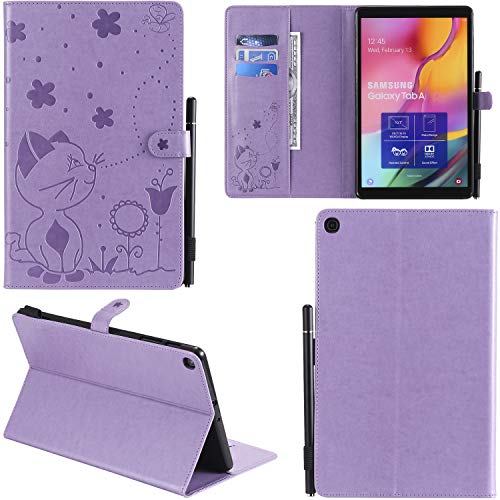 DodoBuy Hülle für Samsung Galaxy Tab S5e, Katze Muster PU Leder Schutzhülle Tasche Case Flip Folio Smart Cover Brieftasche Ständer Kartenfächer Magnetverschluss - Lavendel von DodoBuy