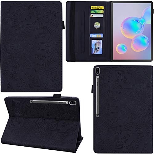 DodoBuy Hülle für Samsung Galaxy Tab S6 10,5", Mandala Muster Flip Smart Cover PU Leder Schutzhülle Tasche Brieftasche Multi-Winkel Wallet Case Ständer mit Kartenfächer - Schwarz von DodoBuy