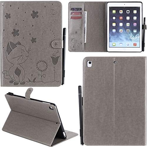 DodoBuy Hülle für iPad 10,2"/iPad Pro 10,5/iPad Air 10,5, Katze Muster PU Leder Schutzhülle Tasche Case Flip Folio Smart Cover Brieftasche Ständer Kartenfächer Magnetverschluss - Grau von DodoBuy