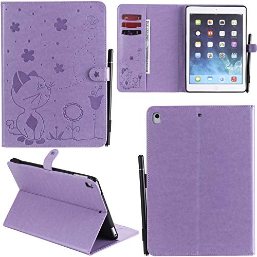 DodoBuy Hülle für iPad 10,2"/iPad Pro 10,5/iPad Air 10,5, Katze Muster PU Leder Schutzhülle Tasche Case Flip Folio Smart Cover Brieftasche Ständer Kartenfächer Magnetverschluss - Lavendel von DodoBuy