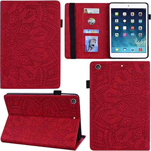 DodoBuy Hülle für iPad 10,2"/iPad Pro 10,5/iPad Air 10,5, Mandala Muster Flip Smart Cover PU Leder Schutzhülle Tasche Brieftasche Multi-Winkel Wallet Case Ständer mit Kartenfächer - Rot von DodoBuy