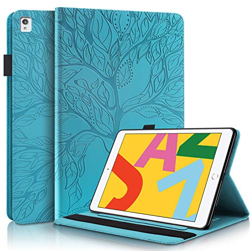 DodoBuy Hülle für iPad 10.2"/iPad Pro 10.5/iPad Air 10.5, Leben Baum Muster Flip Smart Cover PU Leder Schutzhülle Tasche Brieftasche Wallet Case Ständer mit Kartenfächer Gummiband - Blau von DodoBuy