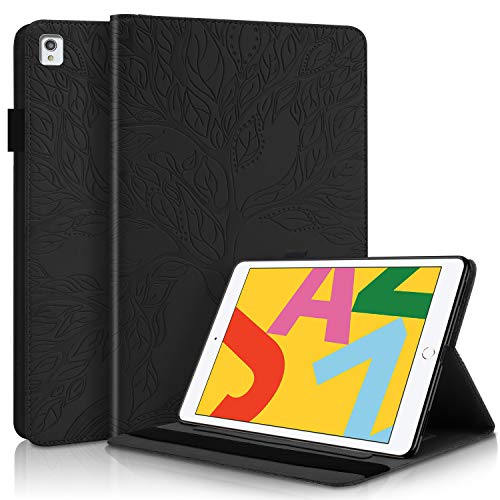 DodoBuy Hülle für iPad 10.2"/iPad Pro 10.5/iPad Air 10.5, Leben Baum Muster Flip Smart Cover PU Leder Schutzhülle Tasche Brieftasche Wallet Case Ständer mit Kartenfächer Gummiband - Schwarz von DodoBuy