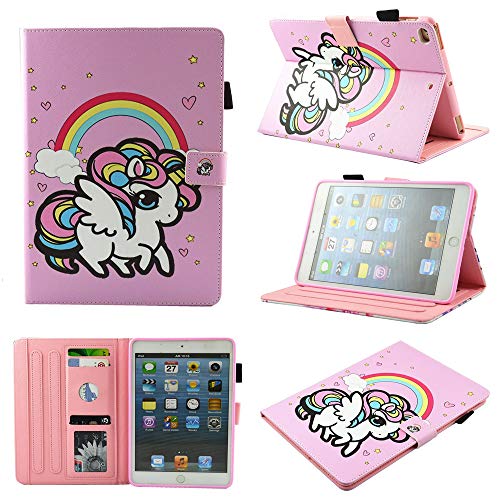 DodoBuy Hülle für iPad 2/3/4,Flip Folio Smart Cover PU Leder Schutzhülle Tasche Brieftasche Wallet Case Ständer mit Kartenfächer Magnetverschluss - Regenbogen Pferd von DodoBuy