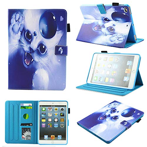 DodoBuy Hülle für iPad 2/3/4,Flip Folio Smart Cover PU Leder Schutzhülle Tasche Brieftasche Wallet Case Ständer mit Kartenfächer Magnetverschluss - Weiß Katze von DodoBuy