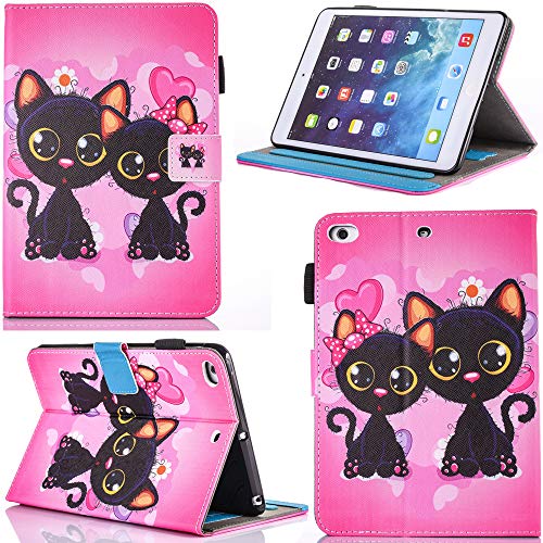 DodoBuy Hülle für iPad Air/Air 2/iPad 2017/2018 9.7",Flip Folio Smart Cover PU Leder Schutzhülle Tasche Brieftasche Wallet Case Ständer mit Kartenfächer Magnetverschluss - Schwarz Katze von DodoBuy