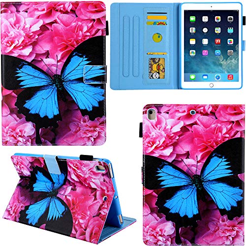 DodoBuy Hülle für iPad Air/Air 2/iPad Pro 9.7"/iPad 2017/2018 9.7",Flip Folio Smart Cover PU Leder Schutzhülle Tasche Brieftasche Wallet Case Ständer Kartenfächer Magnetverschluss -Blau Schmetterling von DodoBuy