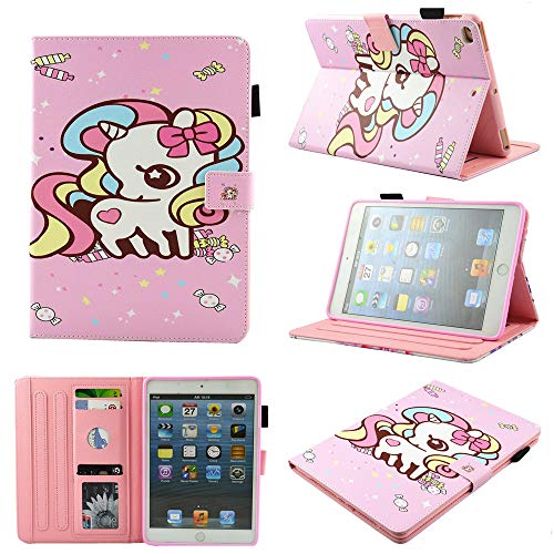 DodoBuy Hülle für iPad Air/Air 2/iPad Pro 9.7"/iPad 2017/2018 9.7",Flip Folio Smart Cover PU Leder Schutzhülle Tasche Brieftasche Wallet Case Ständer Kartenfächer Magnetverschluss - Süßigkeiten Pferd von DodoBuy