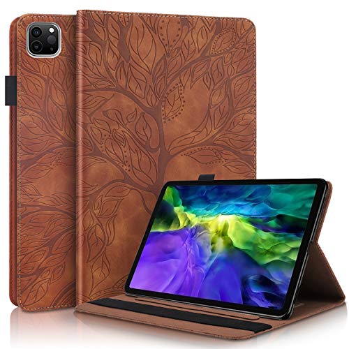 DodoBuy Hülle für iPad Pro 11 Zoll 2020/2018, Leben Baum Muster Flip Smart Cover PU Leder Schutzhülle Tasche Brieftasche Wallet Case Ständer mit Kartenfächer Gummiband - Braun von DodoBuy