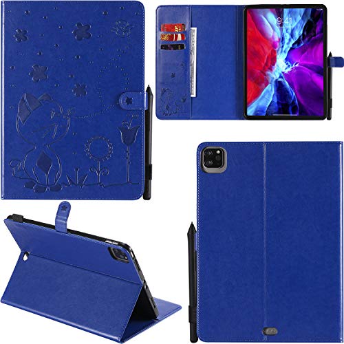 DodoBuy Hülle für iPad Pro 12,9 Zoll 2020/2018, Katze Muster PU Leder Schutzhülle Tasche Case Flip Folio Smart Cover Brieftasche Ständer Kartenfächer Magnetverschluss - Blau von DodoBuy