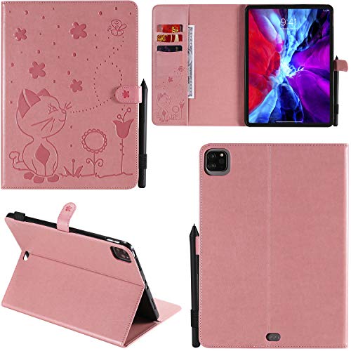 DodoBuy Hülle für iPad Pro 12,9 Zoll 2020/2018, Katze Muster PU Leder Schutzhülle Tasche Case Flip Folio Smart Cover Brieftasche Ständer Kartenfächer Magnetverschluss - Rosa von DodoBuy