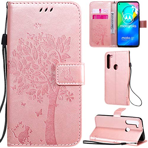 DodoBuy Motorola Moto G8 Power Hülle Katze Baum Muster Flip PU Leder Schutzhülle Handy Tasche Case Cover Standfunktion mit Kartenfächer für Motorola Moto G8 Power - Rosegold von DodoBuy