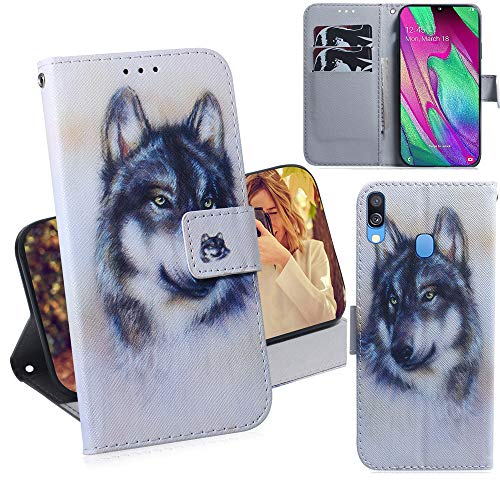 DodoBuy Samsung Galaxy A40 Hülle Flip PU Leder Schutzhülle Handy Tasche Case Cover Wallet Standfunktion mit Kartenfächer Magnetverschluss für Samsung Galaxy A40 - Wolf von DodoBuy