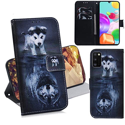 DodoBuy Samsung Galaxy A41 Hülle Flip PU Leder Schutzhülle Handy Tasche Case Cover Wallet Standfunktion mit Kartenfächer Magnetverschluss für Samsung Galaxy A41 - Hund Wolf von DodoBuy