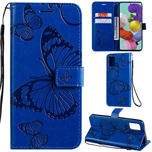 DodoBuy Samsung Galaxy A51 Hülle 3D Schmetterling Muster Prämie PU Leder Schutzhülle Tasche Case Flip Cover Brieftasche Ständer mit Kartenfächer Kartenfach für Samsung Galaxy A51 - Blau von DodoBuy