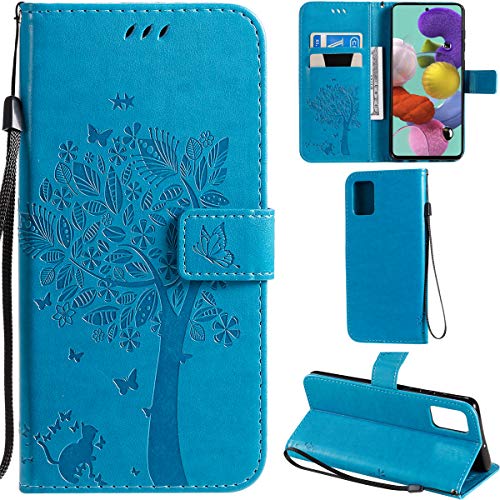 DodoBuy Samsung Galaxy A51 Hülle Katze Baum Muster Flip PU Leder Schutzhülle Handy Tasche Case Cover Standfunktion mit Kartenfächer für Samsung Galaxy A51 - Blau von DodoBuy