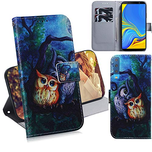 DodoBuy Samsung Galaxy A7 2018 Hülle Flip PU Leder Schutzhülle Handy Tasche Case Cover Wallet Standfunktion mit Kartenfächer Magnetverschluss für Samsung Galaxy A7 2018 - Eule von DodoBuy