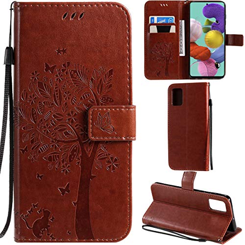 DodoBuy Samsung Galaxy A71 Hülle Katze Baum Muster Flip PU Leder Schutzhülle Handy Tasche Case Cover Standfunktion mit Kartenfächer für Samsung Galaxy A71 - Braun von DodoBuy